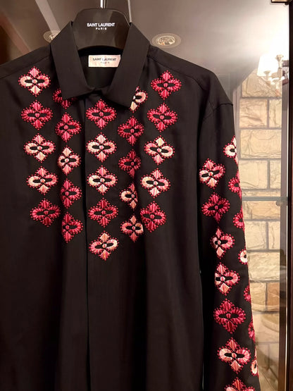 Saint Laurent Paris 18FW wool cherry blossom shirt