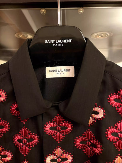 Saint Laurent Paris 18FW wool cherry blossom shirt