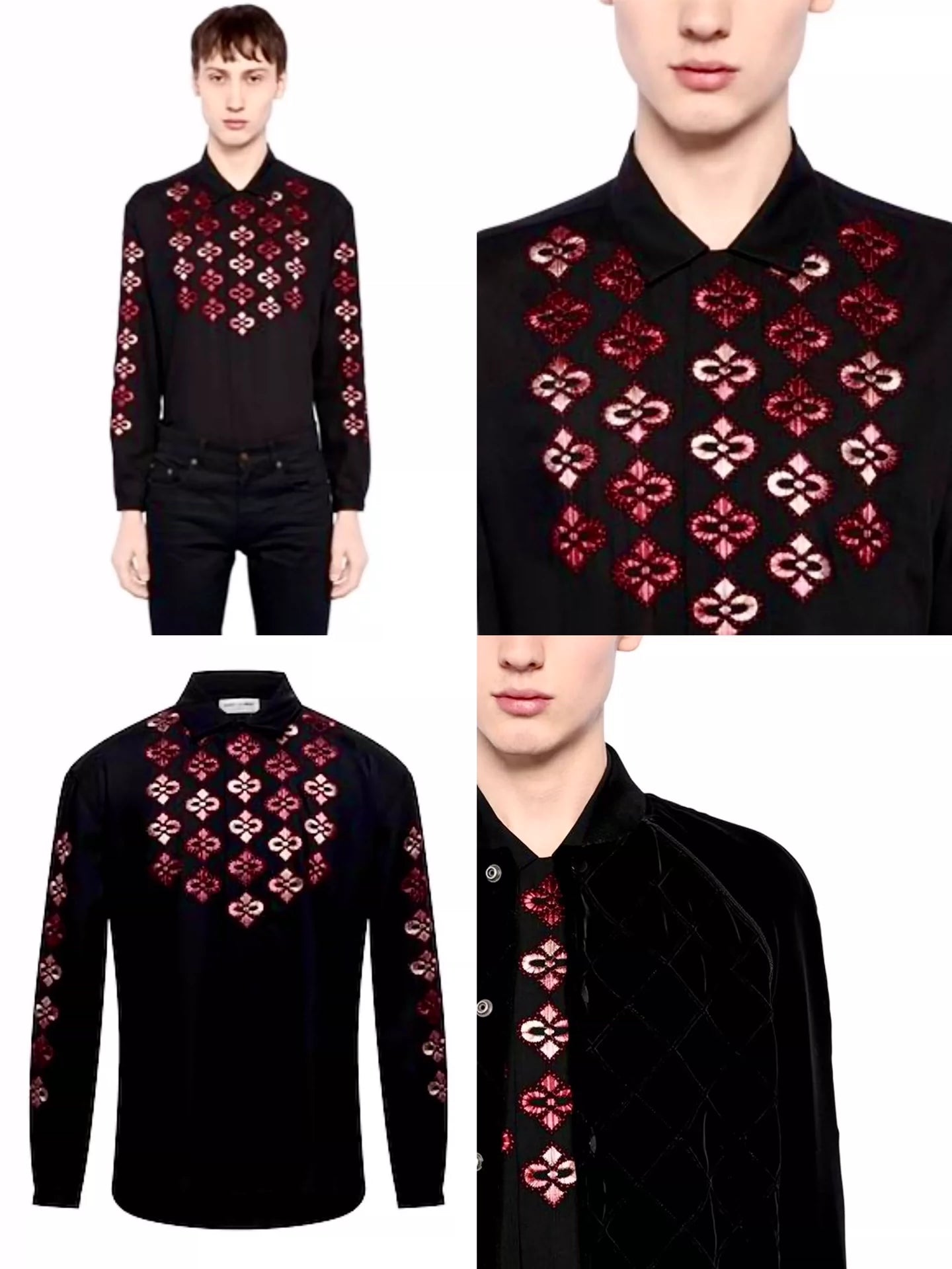 Saint Laurent Paris 18FW wool cherry blossom shirt