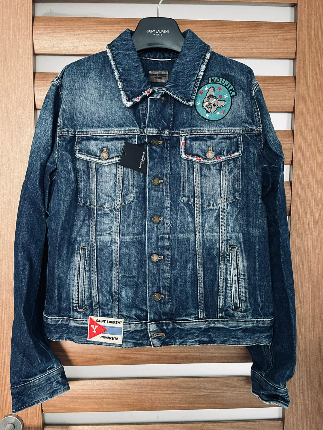 Saint Laurent Paris Embroidered denim jacket with decals