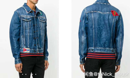 Saint Laurent Paris Embroidered denim jacket with decals