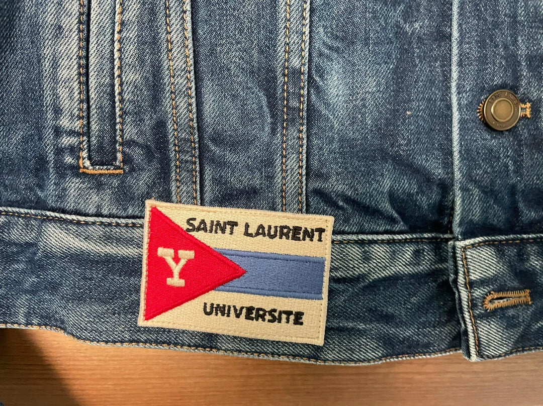 Saint Laurent Paris Embroidered denim jacket with decals