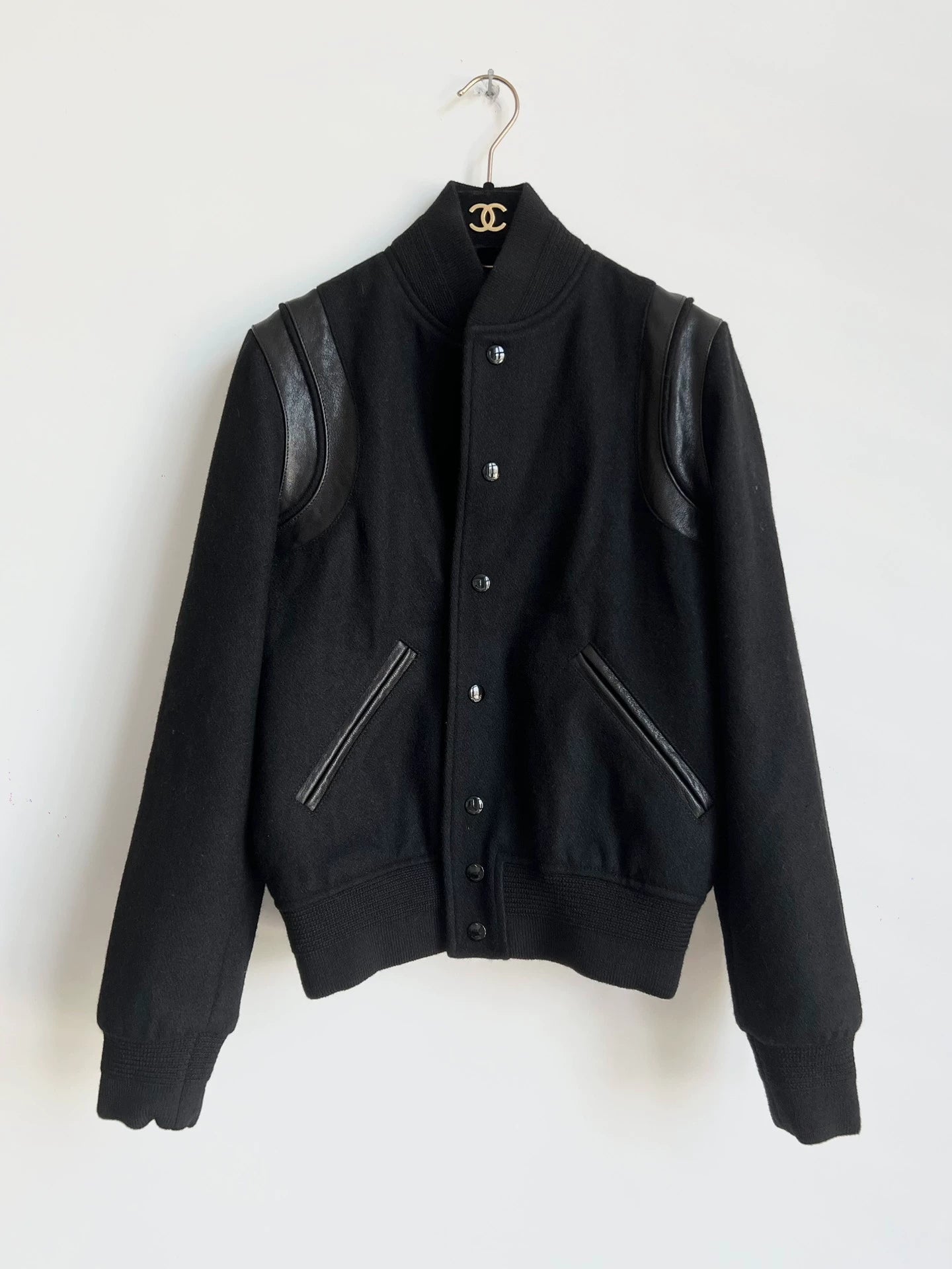 Saint Laurent Paris Black wool baseball jacket