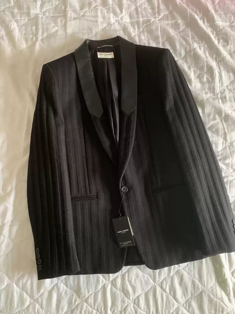 Saint Laurent Paris Leather collar cashmere suit