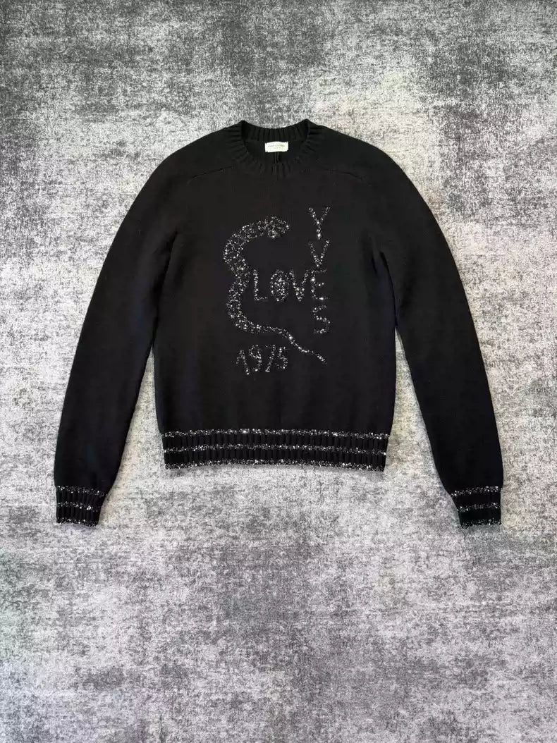 Saint Laurent Paris Black sequined knitted sweater