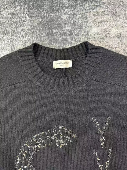 Saint Laurent Paris Black sequined knitted sweater