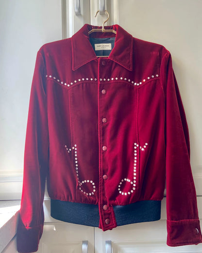 Saint Laurent Paris Red velvet note jacket