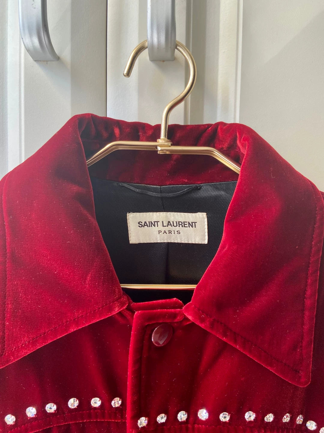 Saint Laurent Paris Red velvet note jacket