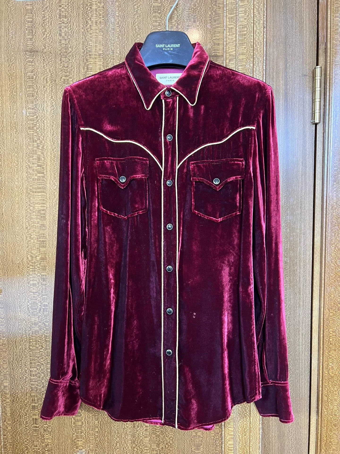 Saint Laurent Paris 16fw Red Velvet Gold Thread Palace Shirt