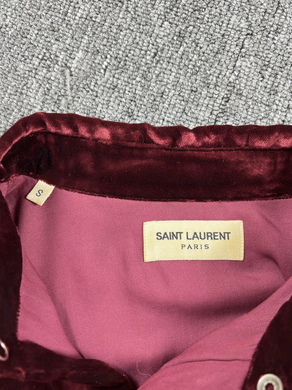 Saint Laurent Paris 16fw Red Velvet Gold Thread Palace Shirt