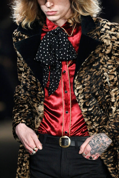 Saint Laurent Paris 16fw Red Velvet Gold Thread Palace Shirt