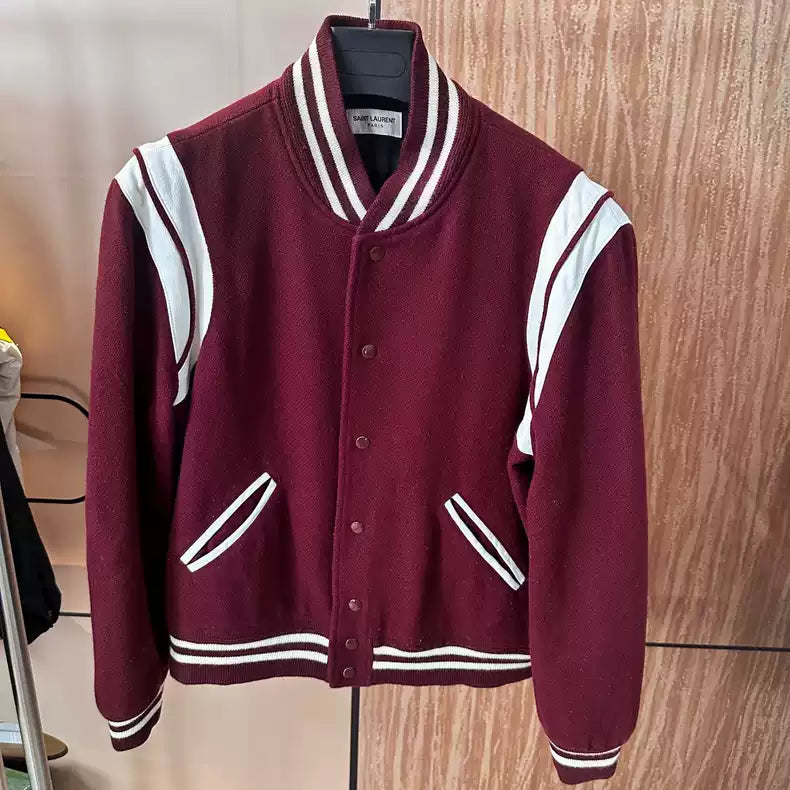 Saint Laurent Paris Classic burgundy baseball jacket