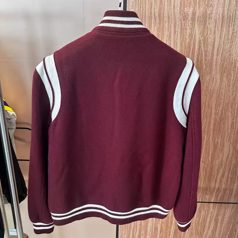 Saint Laurent Paris Classic burgundy baseball jacket