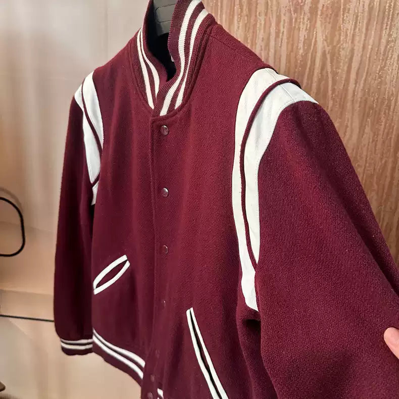 Saint Laurent Paris Classic burgundy baseball jacket