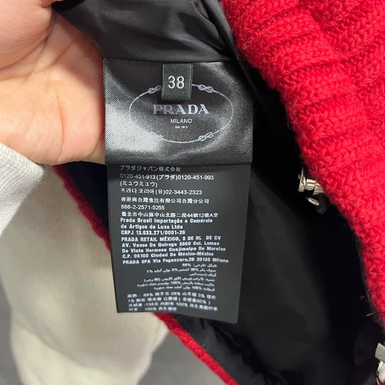 Prada White Logo Knit Zipper Hooded Jacket