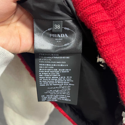 Prada White Logo Knit Zipper Hooded Jacket