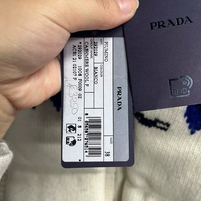 Prada White Logo Knit Zipper Hooded Jacket