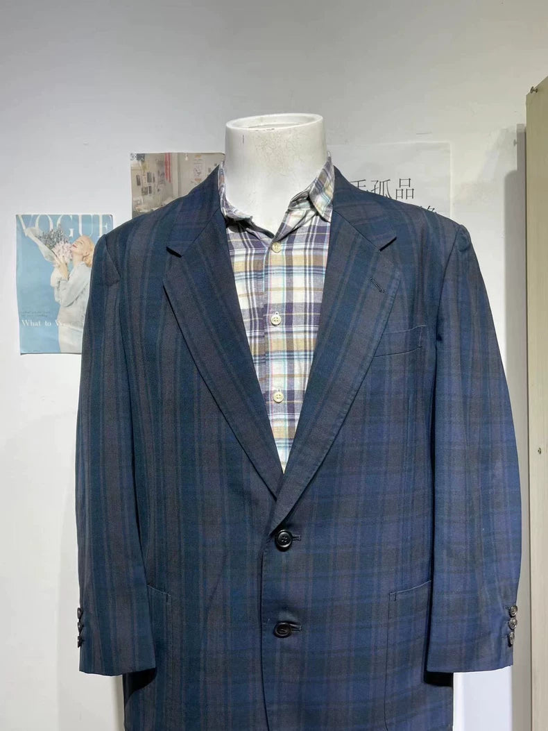 Givenchy Blue Plaid Men's Suit Jacket