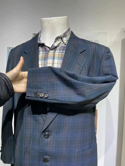 Givenchy Blue Plaid Men's Suit Jacket