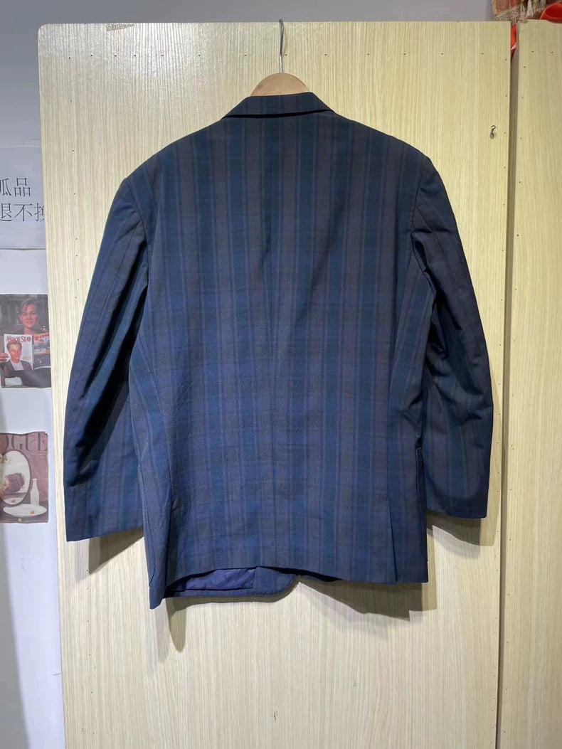 Givenchy Blue Plaid Men's Suit Jacket