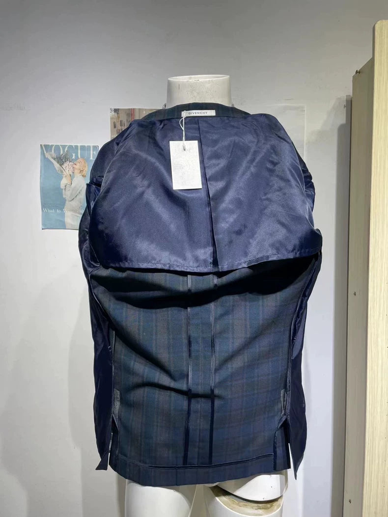 Givenchy Blue Plaid Men's Suit Jacket