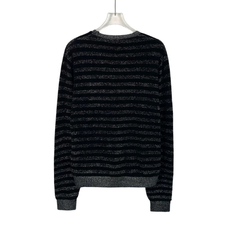 Saint Laurent Black and Silver Striped Sweater