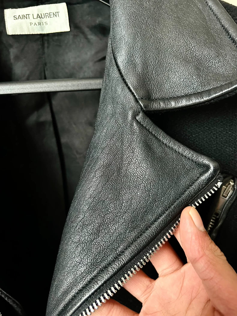Saint Laurent Black Wool Leather Zip Jacket