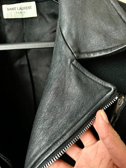 Saint Laurent Black Wool Leather Zip Jacket