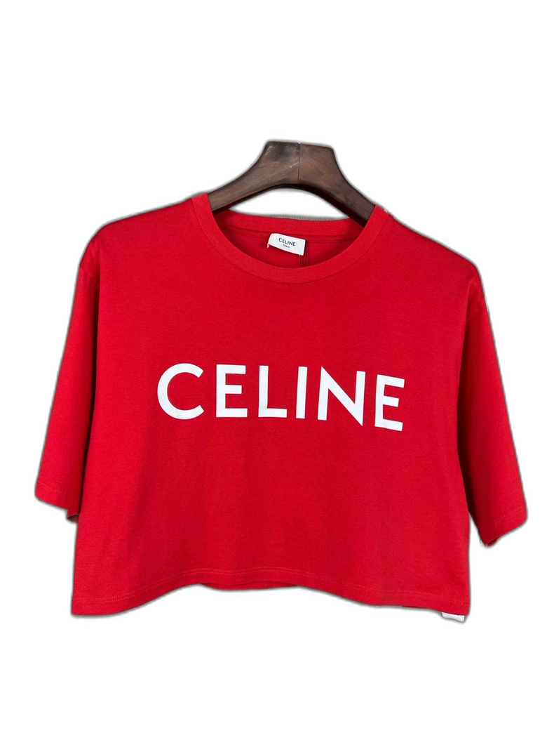 Celine Red Short Sleeve Logo Crop Top