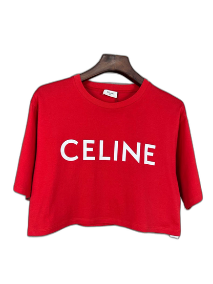 Celine Red Short Sleeve Logo Crop Top
