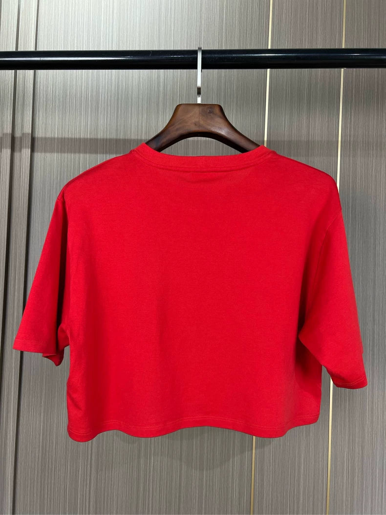 Celine Red Short Sleeve Logo Crop Top