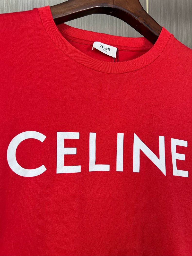 Celine Red Short Sleeve Logo Crop Top
