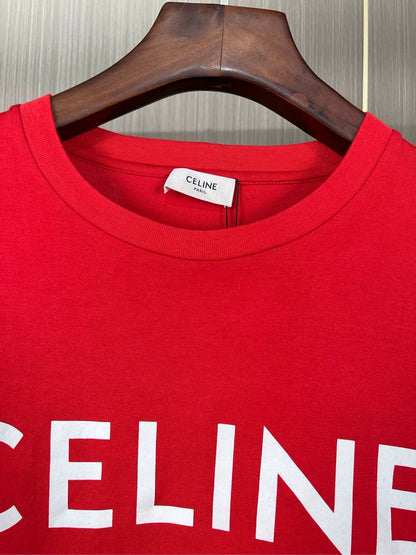 Celine Red Short Sleeve Logo Crop Top