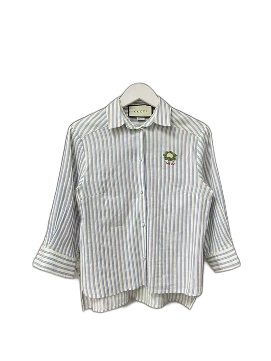 Gucci Striped Shirt with Floral Emblem