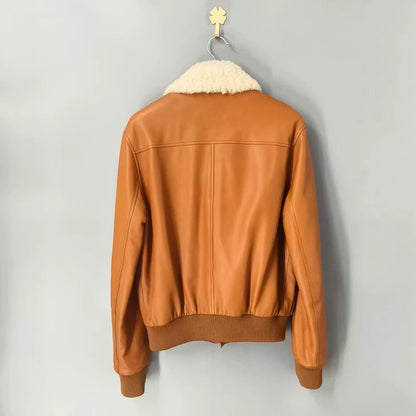 Loewe Brown Leather Collar Zip Jacket-yf