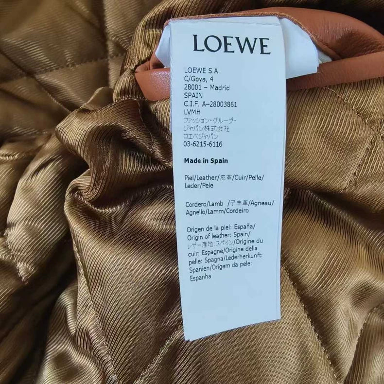 Loewe Brown Leather Collar Zip Jacket-yf