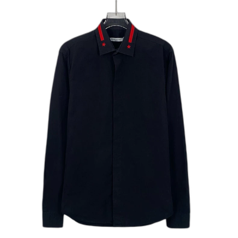 Givenchy Black Collared Star Embroidered Shirt