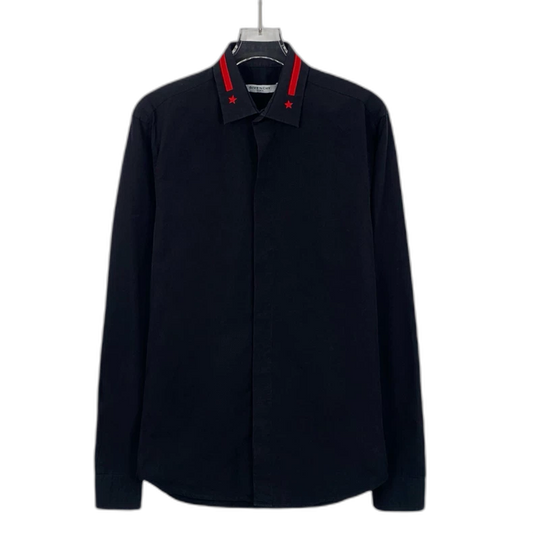 Givenchy Black Collared Star Embroidered Shirt