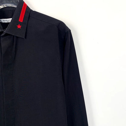Givenchy Black Collared Star Embroidered Shirt
