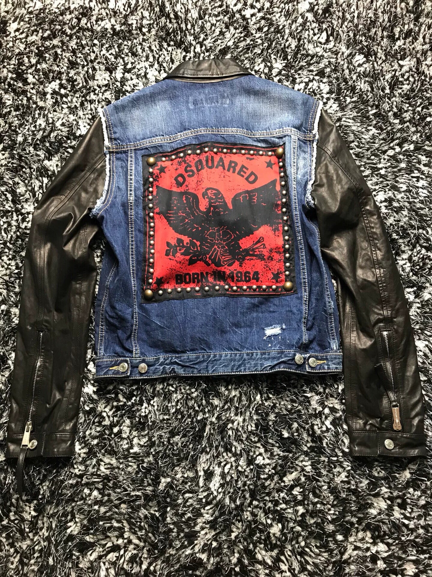 dsquared2 leather sleeve denim jacket