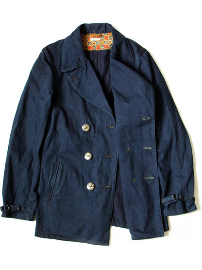 vintage blue denim peacoat by kapital