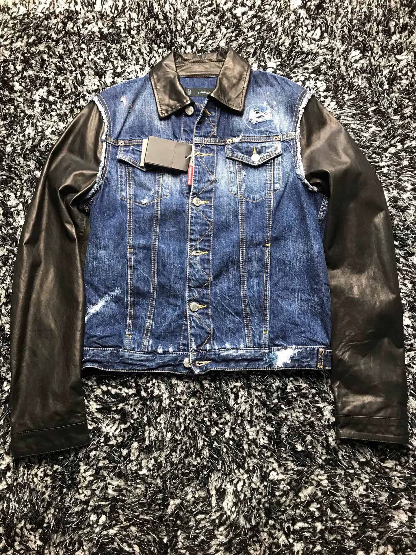 dsquared2 leather sleeve denim jacket