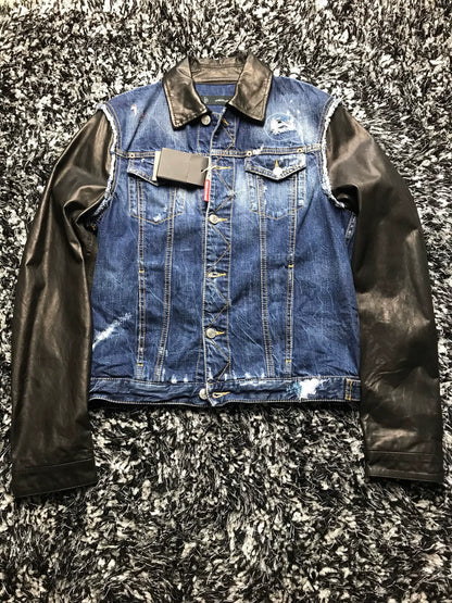 dsquared2 leather sleeve denim jacket
