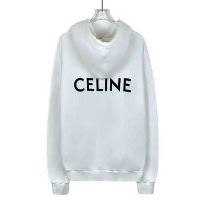 Celine White Logo Print Hoodie L Size