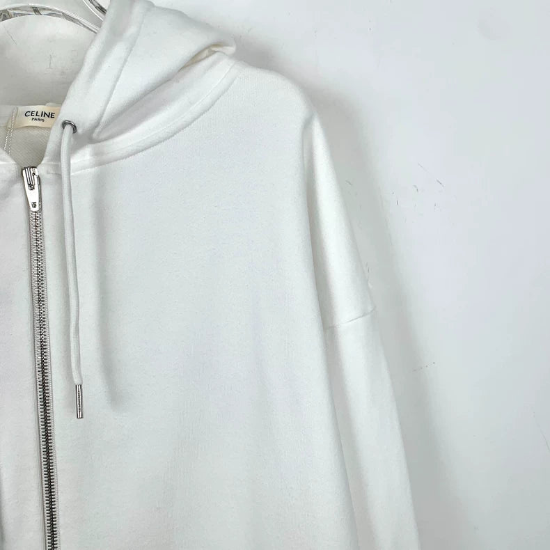 Celine White Logo Print Hoodie L Size