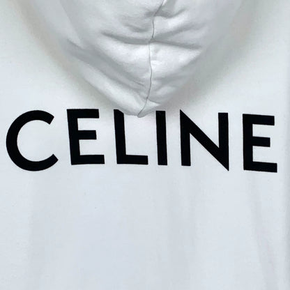 Celine White Logo Print Hoodie L Size