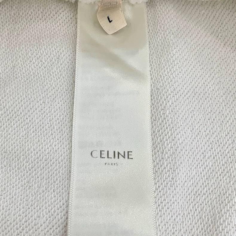 Celine White Logo Print Hoodie L Size