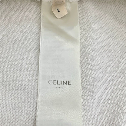 Celine White Logo Print Hoodie L Size