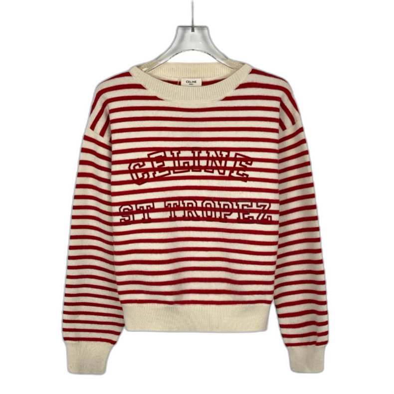 Celine Striped Logo Wool Long Sleeve Sweatshirt