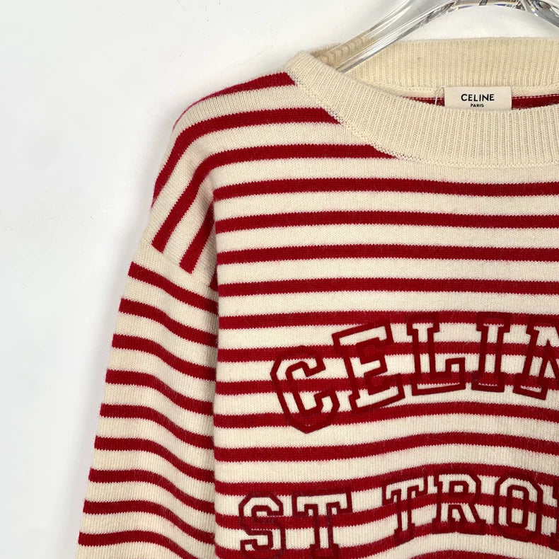 Celine Striped Logo Wool Long Sleeve Sweatshirt